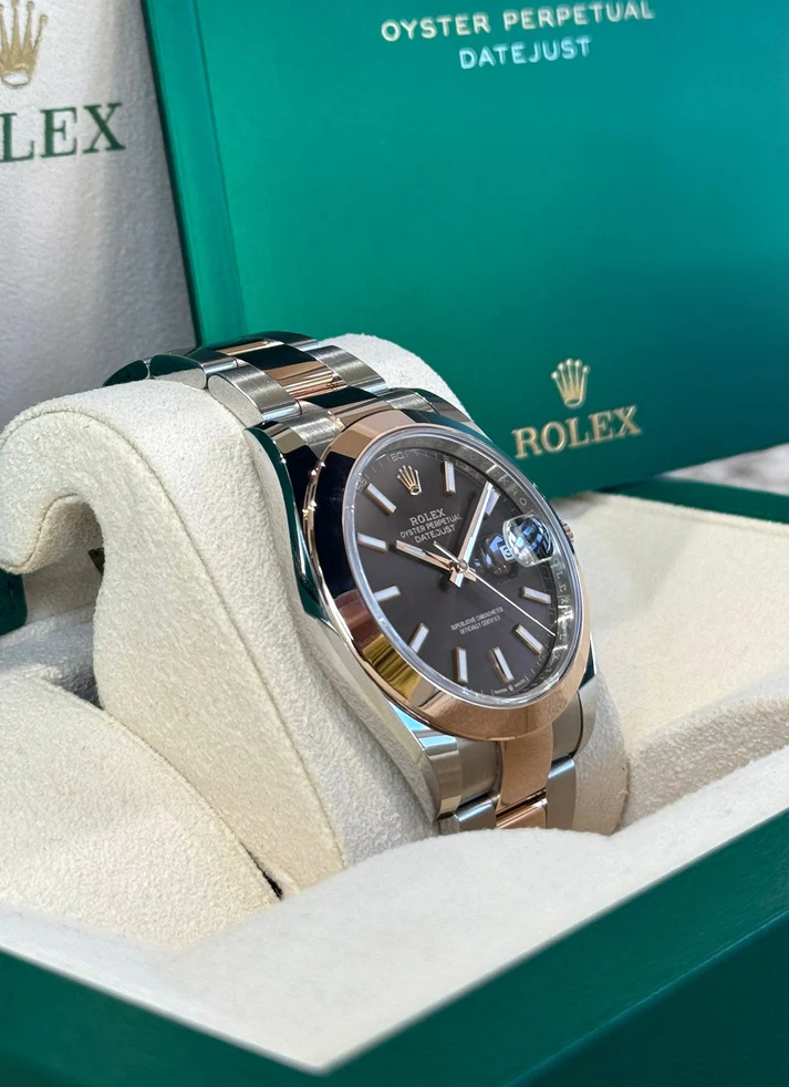 RLX Datejust 41mm 126301 Chocolate Index Oyster Steel and Everose Gold Watch