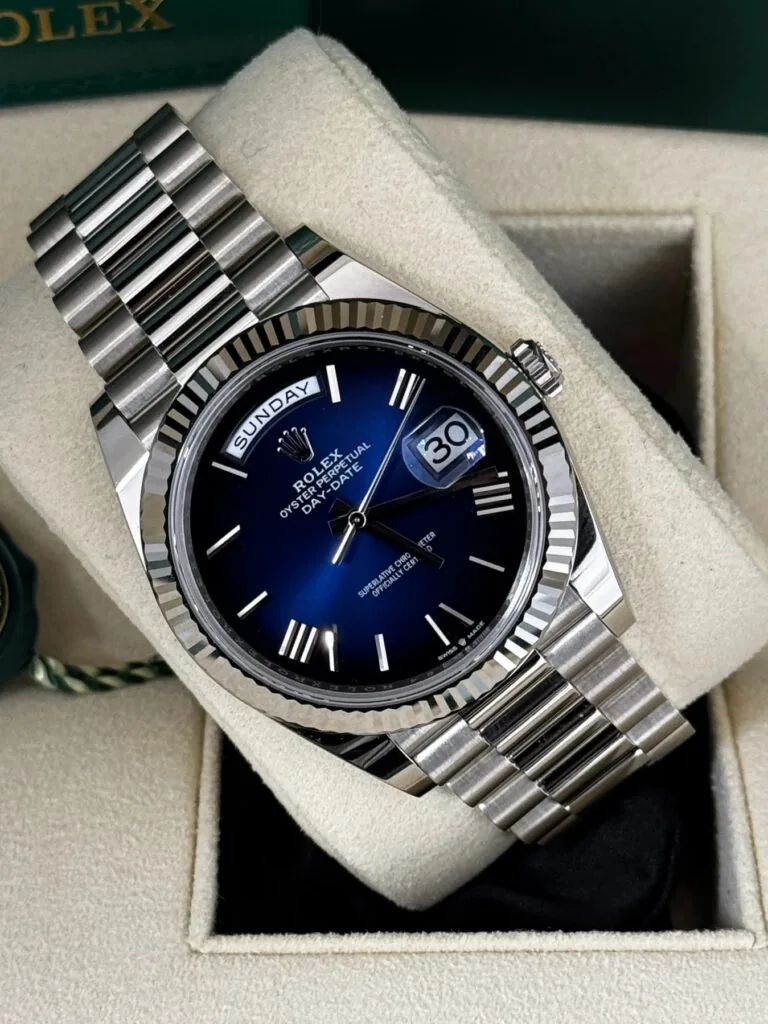 RLX Day-Date "President" 40mm Platinum Blue Roman Ombre Dial - 228236