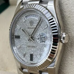 RLX Day-Date "President" 40mm White Gold Pave Diamond Sapphire Dial - 228239