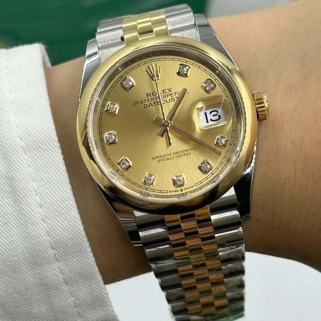 RLX Datejust 36mm 126203 Champagne Set with Diamonds Dial Domed Bezel Oyster Bracelet