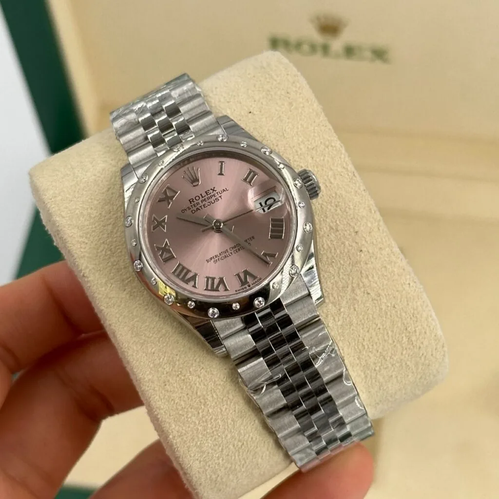 RLX Datejust m278344-0021/0022 Pink Dial 31mm Domed Diamond Oyster Watch