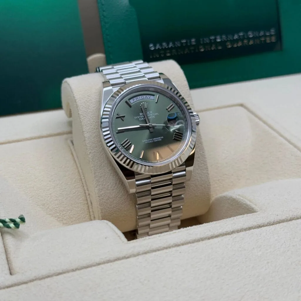 RLX Day-Date "President" 40mm Platinum Green Olive Roman Dial - 228236