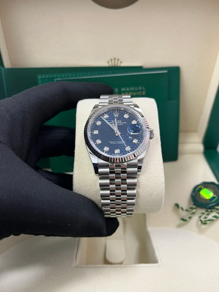 RLX Datejust 36mm 126234 Blue Fluted Motif Diamond Dial Jubilee Bracelet Watch