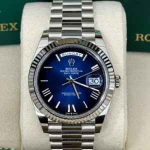 RLX Day-Date "President" 40mm Platinum Blue Roman Ombre Dial - 228236