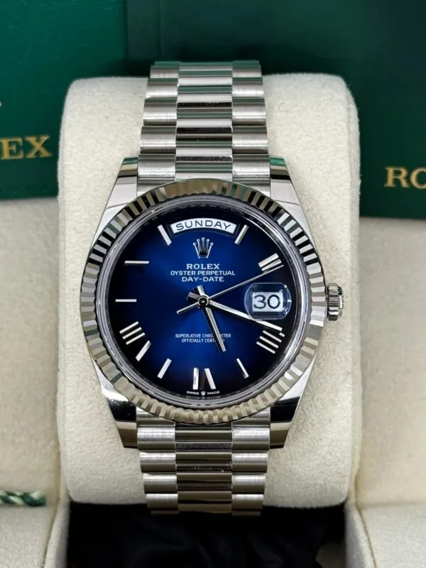 RLX Day-Date "President" 40mm Platinum Blue Roman Ombre Dial - 228236