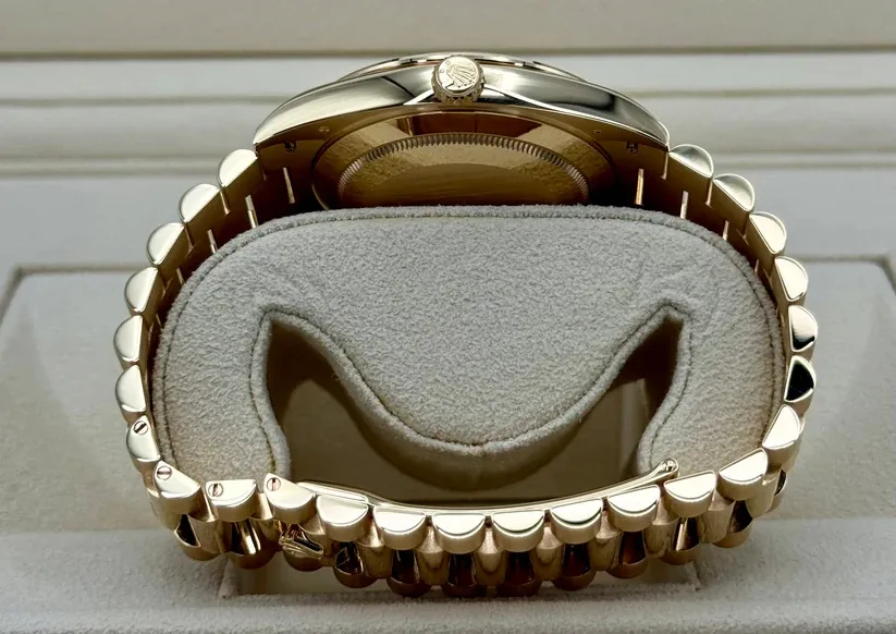 RLX Day-Date "President" 40mm Yellow Gold White Roman Dial Diamond Bezel - 228348rbr