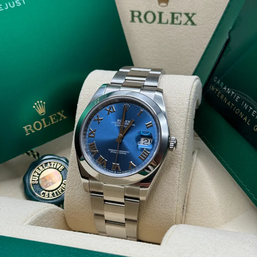 RLX Datejust 41mm 126300 Blue Roman Oyster Stainless Steel Watch