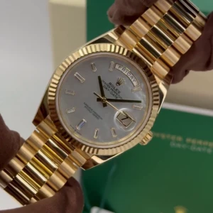RLX Day-Date 40mm Yellow Gold President Mother of Pearl Diamond Baguette Dial - 228238