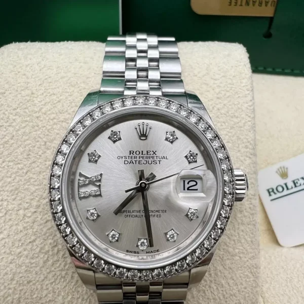 RLX Lady-Datejust 31mm 279384RBR Silver Diamond Dial & Diamond Bezel, Stainless Steel Jubilee Bracelet Women's Watch