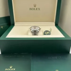 RLX Day-Date "President" 40mm White Gold Silver Diamond Baguette Dial - 228239