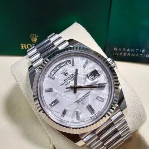 RLX Day-Date "President" 40mm White Gold Meteorite Diamond Baguette Dial - 228239