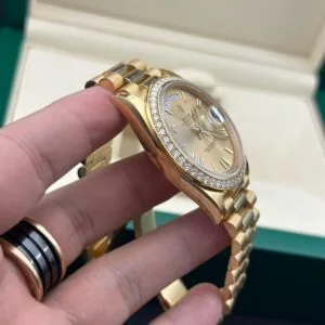 RLX Day-Date 40mm Champagne Dial and Diamond Bezel Yellow Gold President Bracelet 228348RBR-0003