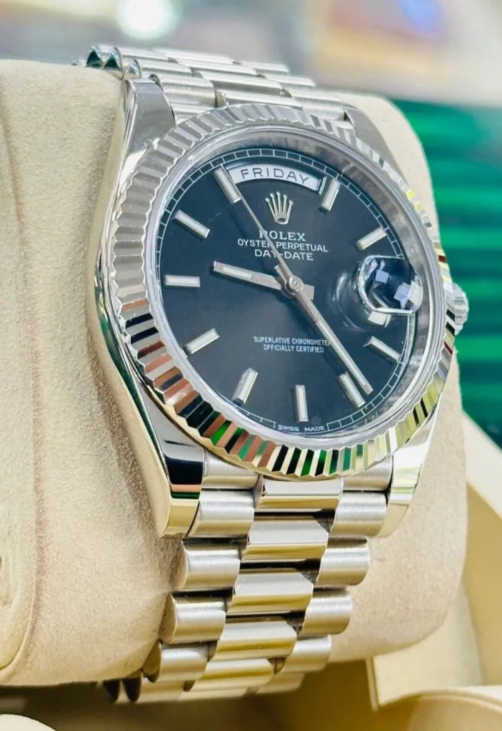 RLX Day-Date "President" 40mm White Gold Black Index Dial - 228239