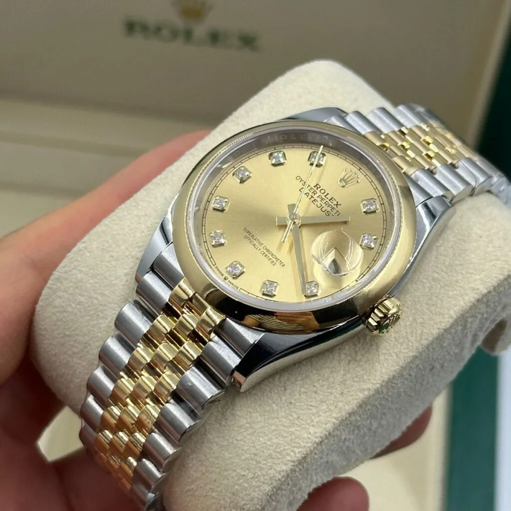 RLX Datejust 36mm 126203 Champagne Set with Diamonds Dial Domed Bezel Oyster Bracelet