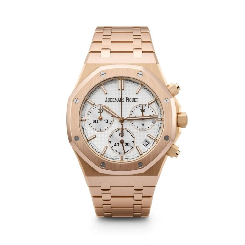 A&P ROYAL OAK Pink Gold Silver-Toned Dial CHRONOGRAPH 41mm
