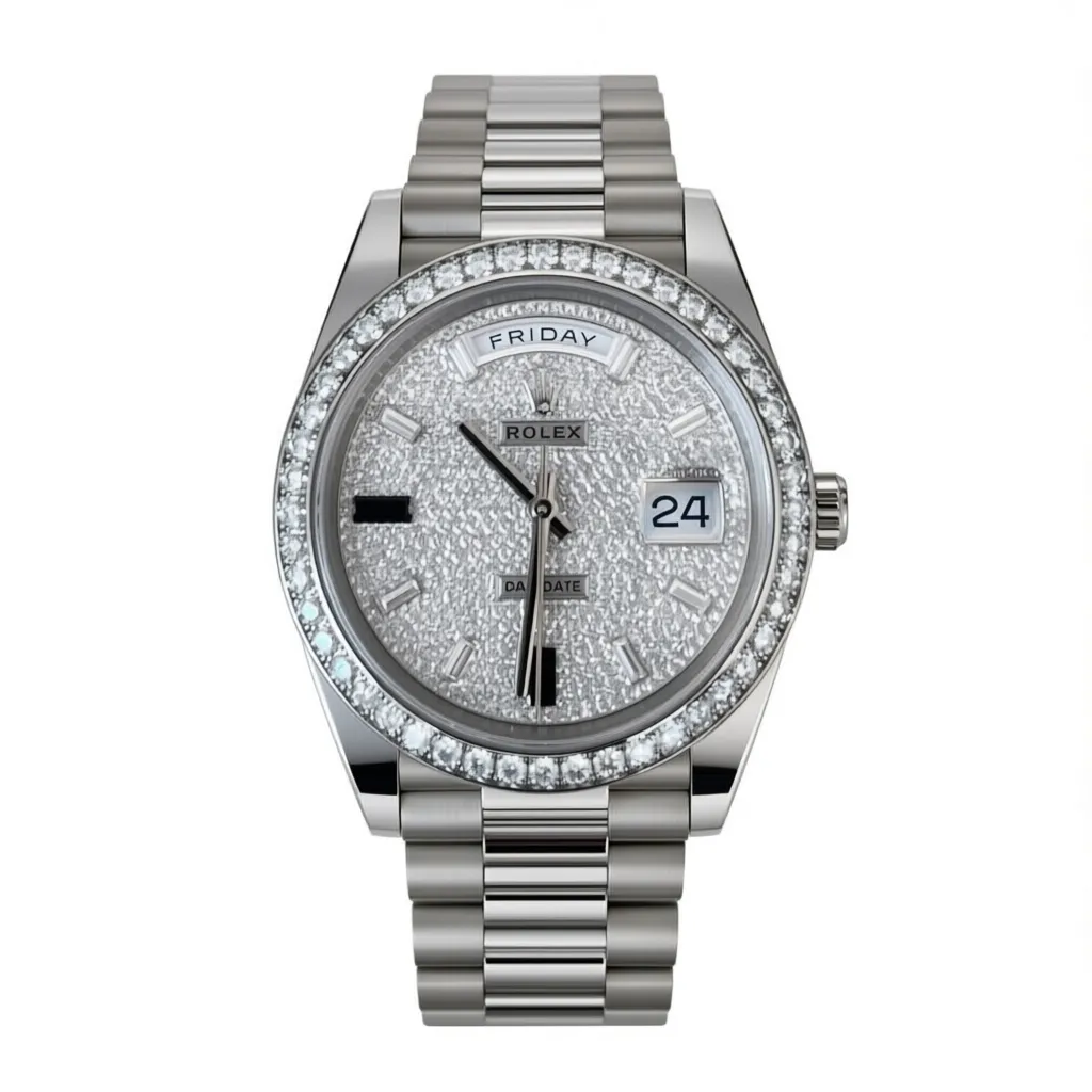 RLX 228349RBR-0036 Day-Date 40mm 18k White Gold Paved With Diamonds Watch