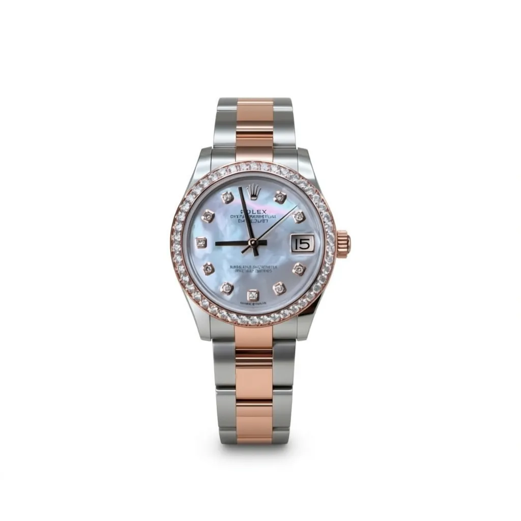 RLX Datejust m278381-0025/0026 Mother-of-Pearl Diamond 31mm Dial Diamond-Set Bezel and Oyster Bracelet Watch