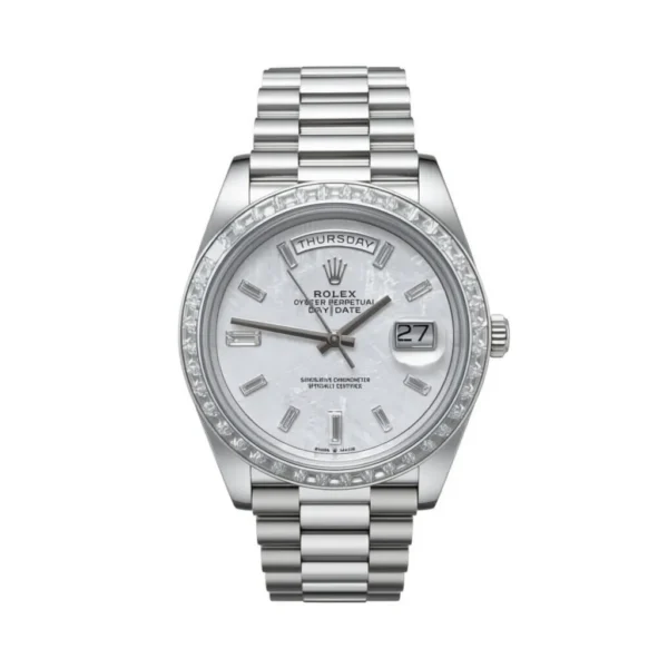 RLX Day-Date 40mm 228396TBR-0027 Meteoriate Baguette Diamond Dial and Bezel Watch
