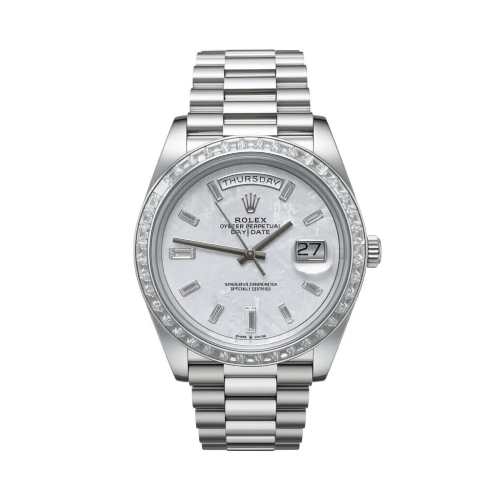 RLX Day-Date 40mm 228396TBR-0027 Meteoriate Baguette Diamond Dial and Bezel Watch