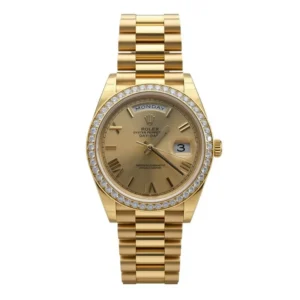 RLX Day-Date 40mm Champagne Dial and Diamond Bezel Yellow Gold President Bracelet 228348RBR-0003