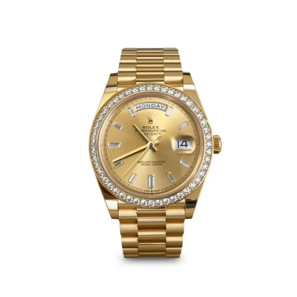 RLX Day-Date 40mm Champagne Diamond Dial and Bezel Yellow Gold President Bracelet 228348RBR-0002