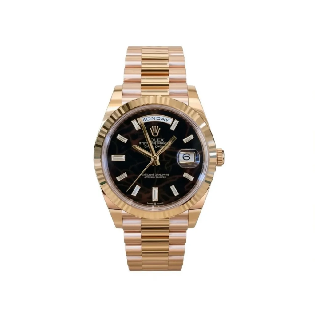RLX Day-Date "President" 40mm Everose Eisenkiesel Diamond Baguette Dial - 228235