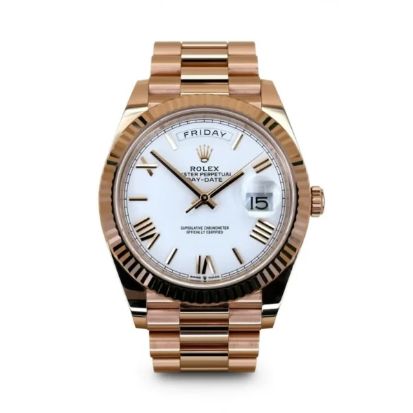RLX Day-Date "President" 40mm Everose Gold White Roman Dial - 228235