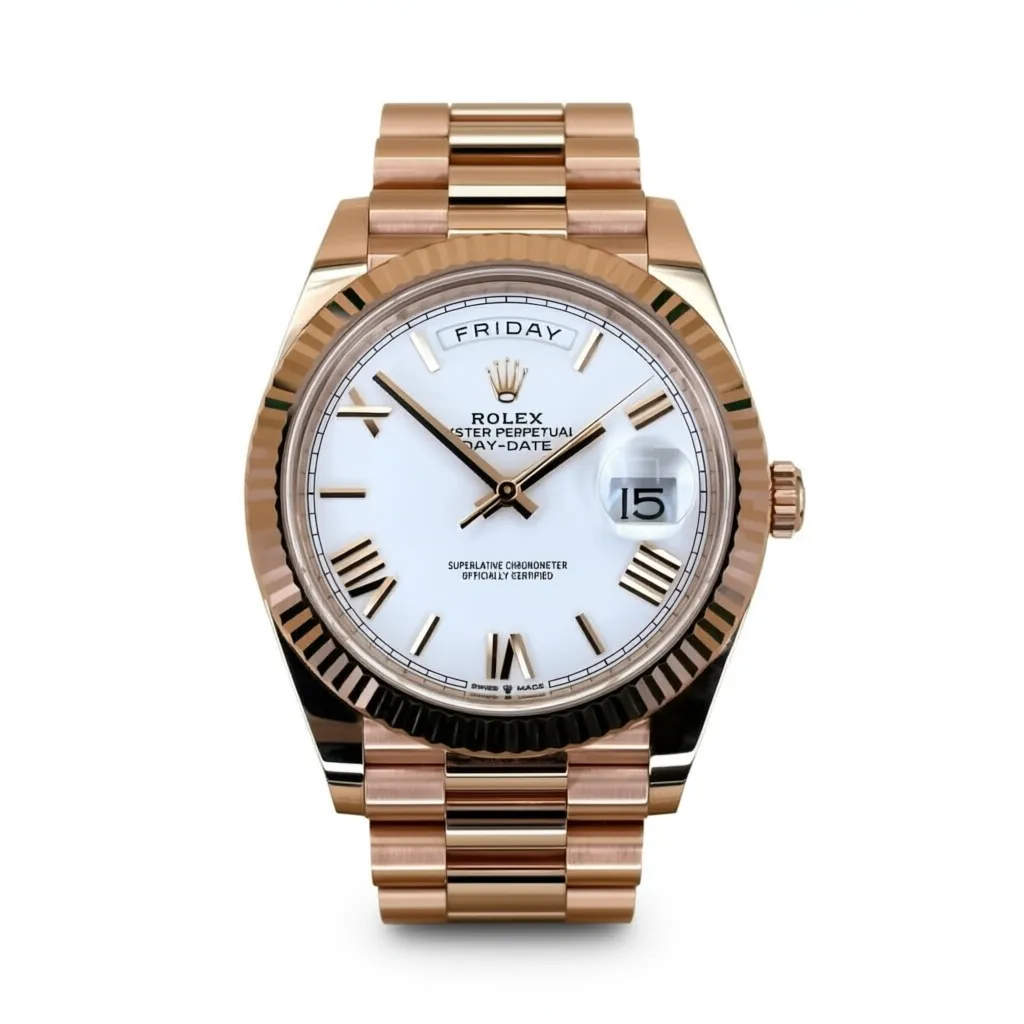 RLX Day-Date "President" 40mm Everose Gold White Roman Dial - 228235
