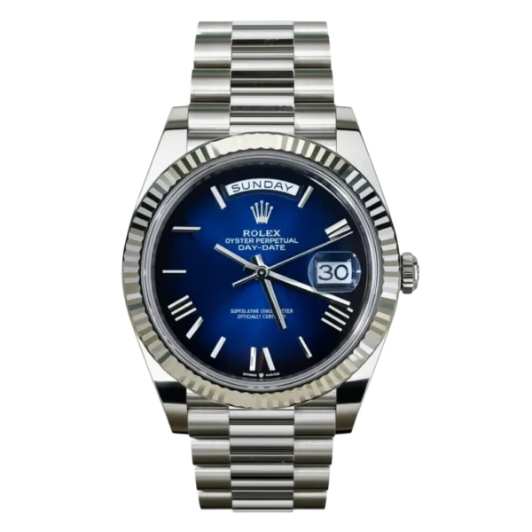 RLX Day-Date "President" 40mm Platinum Blue Roman Ombre Dial - 228236