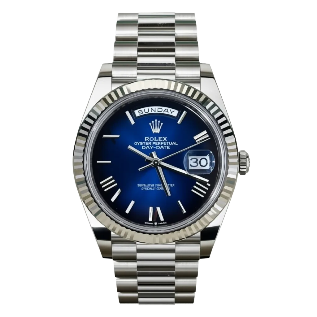 RLX Day-Date "President" 40mm Platinum Blue Roman Ombre Dial - 228236