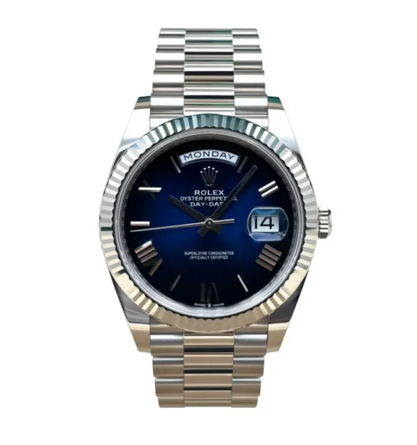 RLX Day-Date "President" 40mm White Gold Blue Roman Ombre Dial - 228239