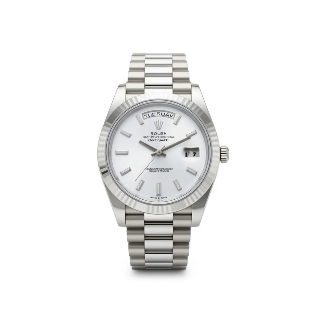 RLX Day-Date "President" 40mm White Gold Mother of Pearl Diamond Baguette Dial - 228239