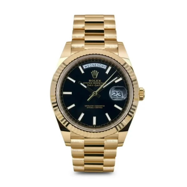 RLX Day-Date "President" 40mm Yellow Gold Black Index Dial - 228238