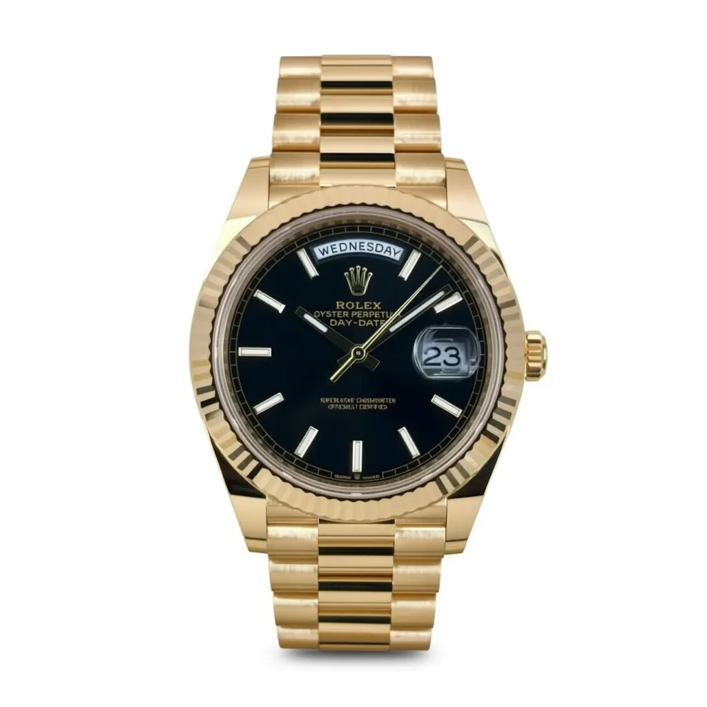 RLX Day-Date "President" 40mm Yellow Gold Black Index Dial - 228238