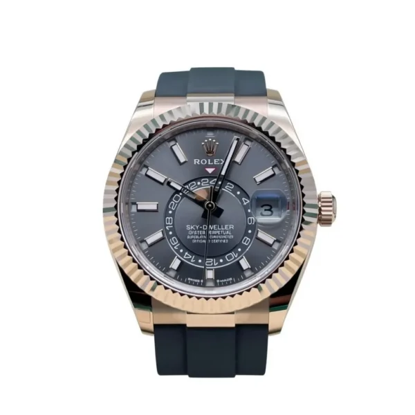 RLX Sky-Dweller 42mm Rose Gold Slate Dial Oysterflex - 336235
