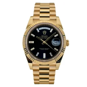 RLX Yellow Gold President Day Date 40mm Black Diamond Baguette Dial - 228238