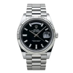 RLX Day-Date "President" 40mm White Gold Black Diamond Baguette Dial - 228239