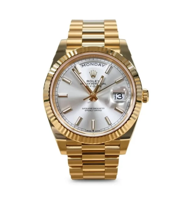 RLX Day-Date "President" 40mm Yellow Gold Silver Index Dial - 228238