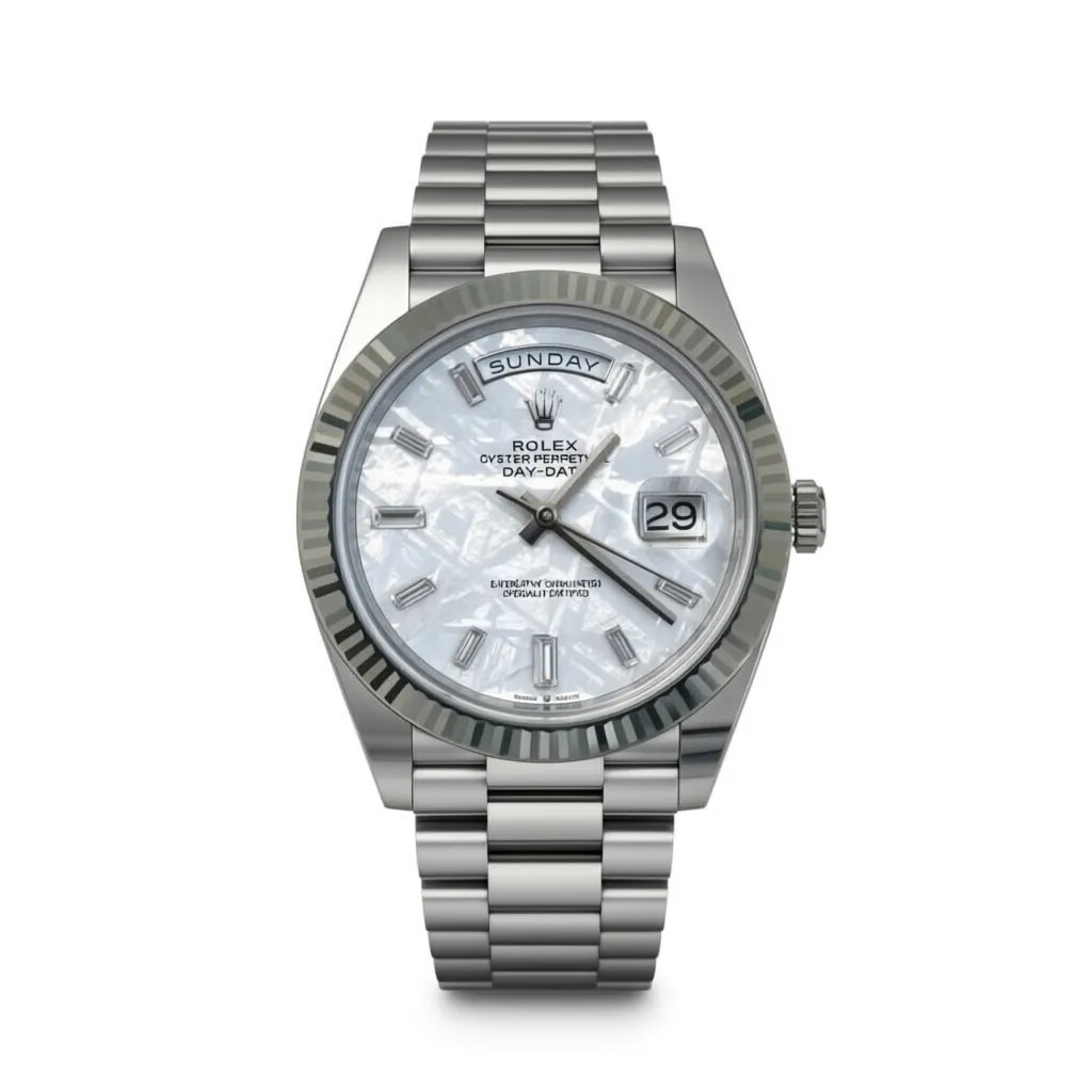 RLX Day-Date "President" 40mm Platinum Meteorite Diamond Baguette Dial - 228236