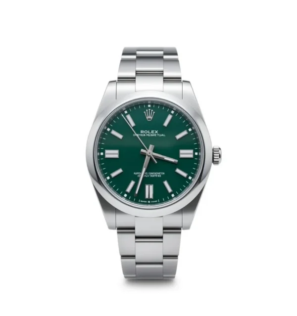 RLX Oyster Perpetual 41mm 124300-0005 Green Index Dial & Smooth Bezel Oyster Bracelet Men’s Watch