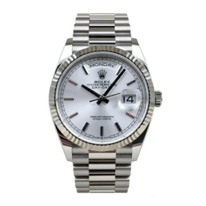 RLX Day-Date "President" 40mm White Gold Silver Diamond Baguette Dial - 228239