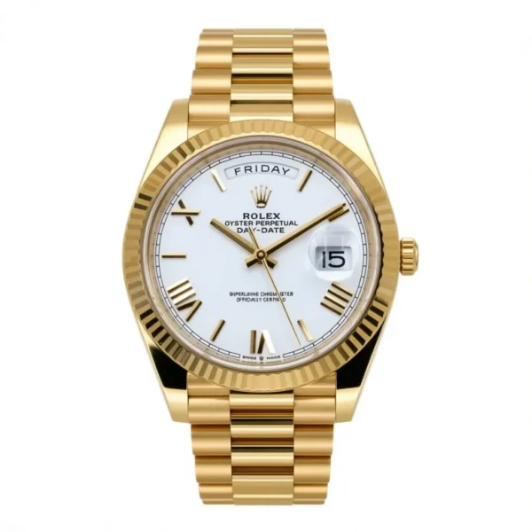 RLX Day-Date "President" 40mm Yellow Gold White Roman Dial - 228238