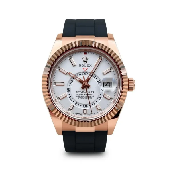 RLX Sky-Dweller 42mm Rose Gold White Dial Oysterflex - 336235