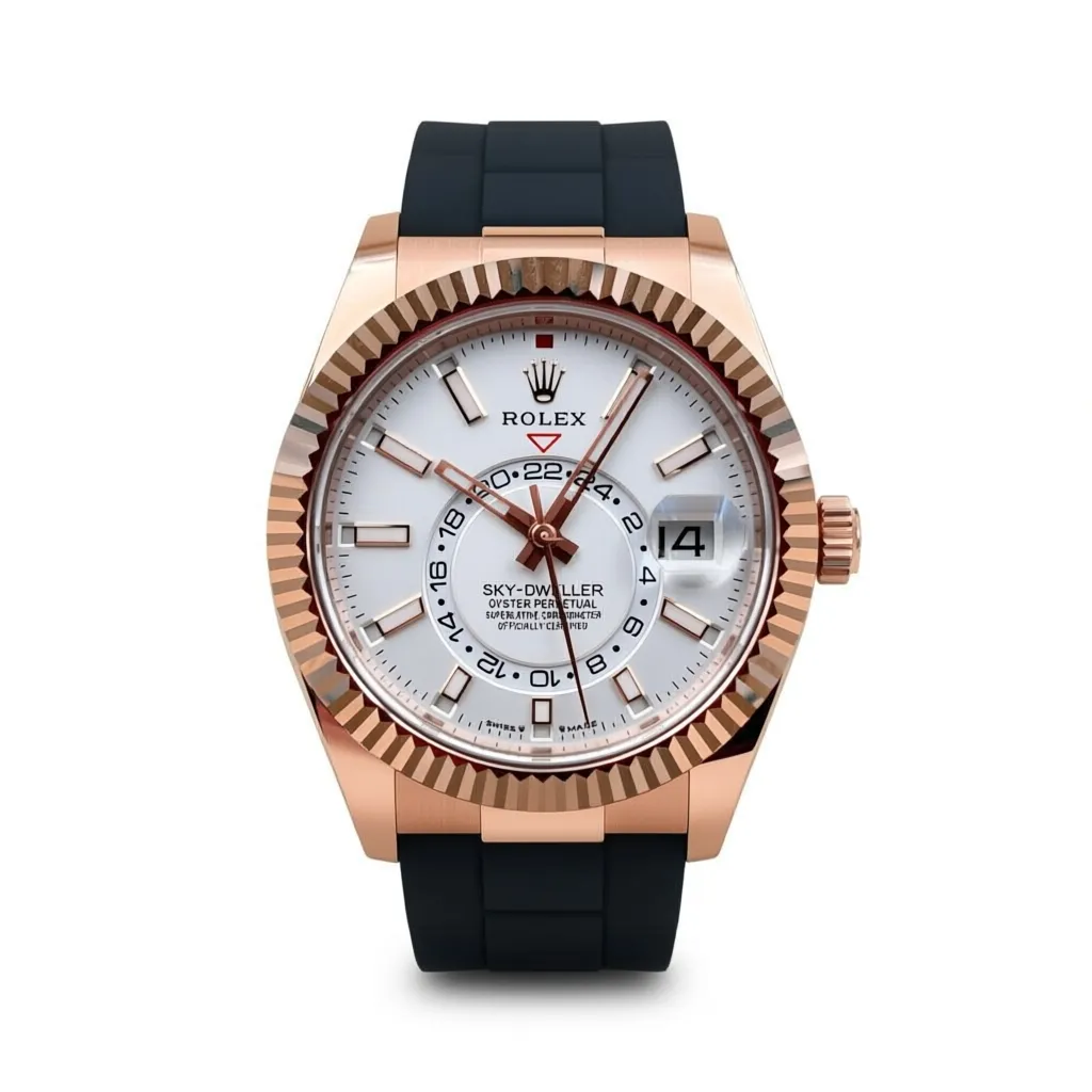 RLX Sky-Dweller 42mm Rose Gold White Dial Oysterflex - 336235