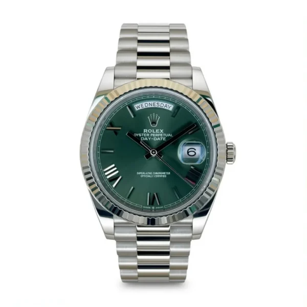 RLX Day-Date "President" 40mm White Gold Green Roman Dial - 228239