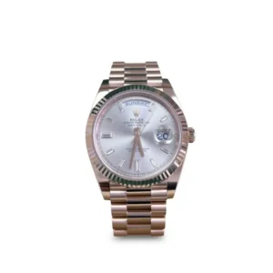 RLX Day-Date "President" 40mm Everose Gold Sundust Diamond Baguette Dial - 228235