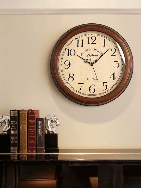 Vintage Solid Wood Silent Wall Clock for Living Room