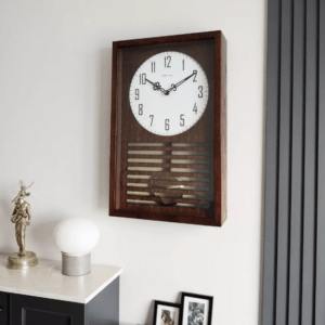 Mid-Century Vintage Quartz Swing Table Clock with Musical Chime & Solid Wood Wall Clock