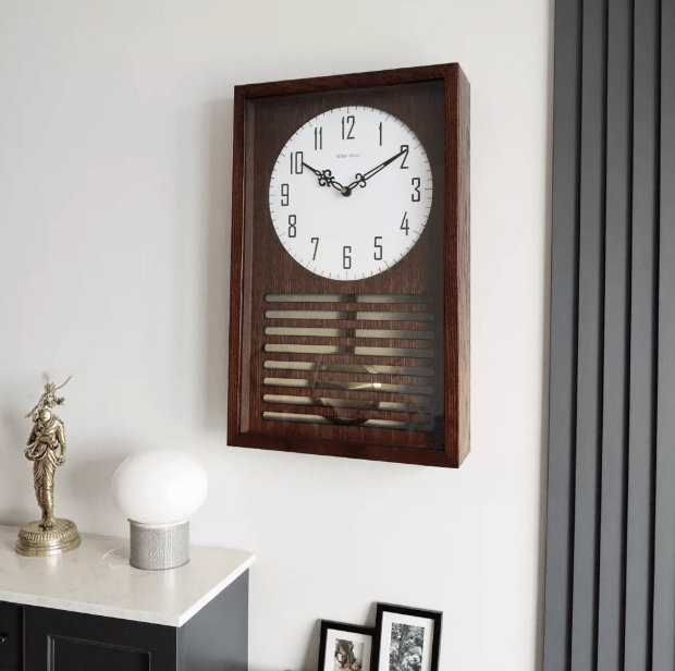 Mid-Century Vintage Quartz Swing Table Clock with Musical Chime & Solid Wood Wall Clock