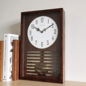 Mid-Century Vintage Quartz Swing Table Clock with Musical Chime & Solid Wood Wall Clock